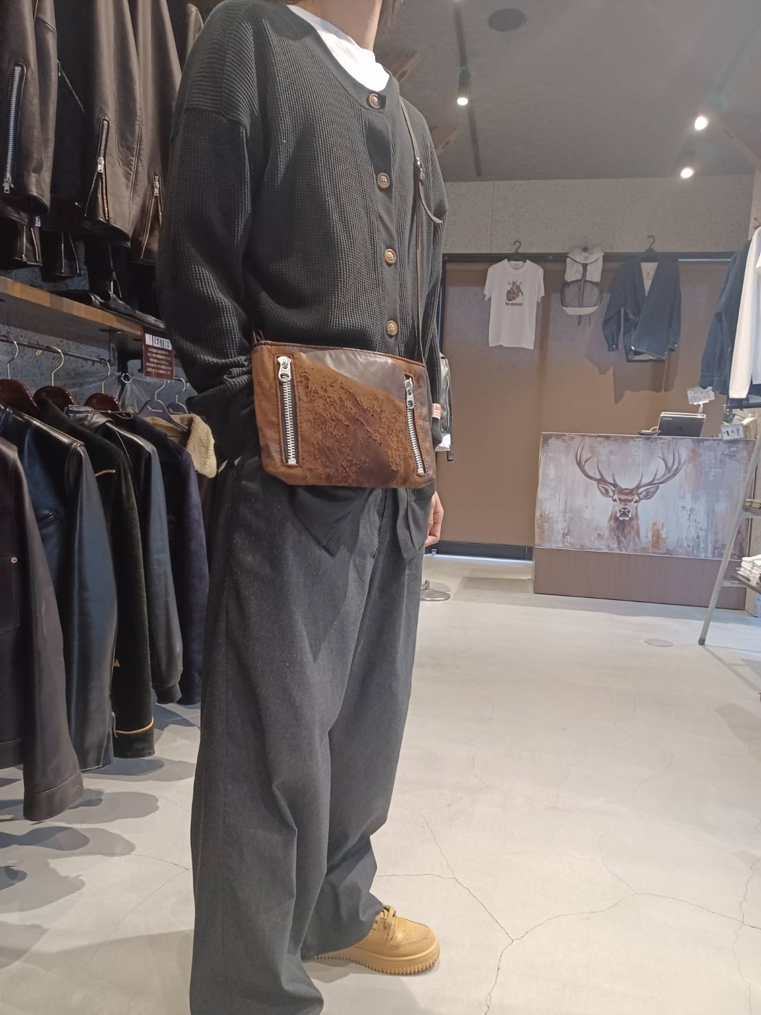 AL BAG サコッシュ アイヌ紋様柄裏地 ダメージ素材